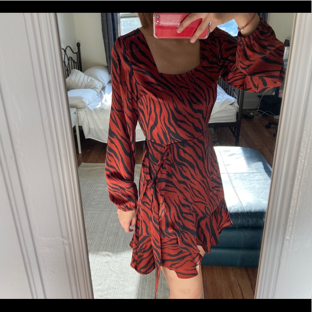 Square neck animal print wrap dress Reformation